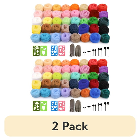 (2 pack) Yalumo Needle Felting Kit for Beginners, Wool Roving 40 Colors Set Complete Wool Felt Tools for Felted Animal Needle Felting Starter Kit