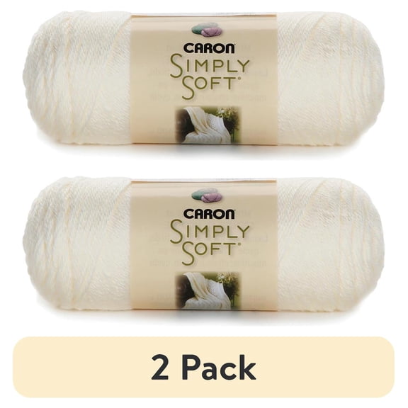 (2 pack) Caron Simply Soft Yarn, #4 Medium Acrylic Yarn, 6oz/170g, 315 yds, Off White