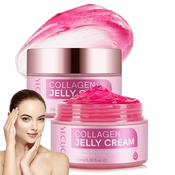 (2 pack) Yecuce Collagen Jelly Cream, Deep Moisturizer, Anti-Aging Hydrator, Clean Skincare, Boosts Elasticity, Skin Rejuvenation, 3.38 fl oz