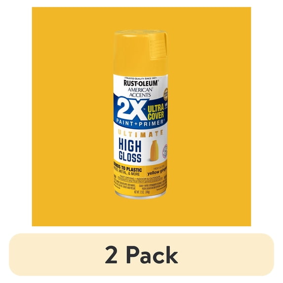 (2 pack) Yellow Ginger, Rust-Oleum American Accents 2X Ultra Cover High Gloss Spray Paint-344692, 12 oz