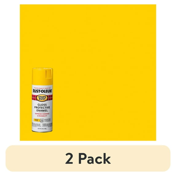 (2 pack) Yellow, Rust-Oleum Stops Rust Gloss Protective Enamel Spray Paint-7747830, 12 oz