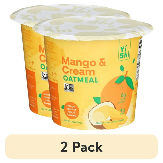 (2 pack) Yishi Instant Oatmeal Mango Cream 1.76 Ounce Cup, Non-GMO, Dairy-free