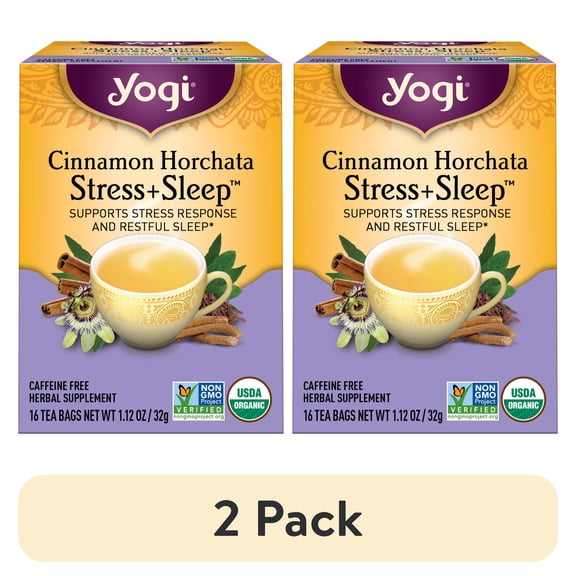 (2 pack) Yogi Cinnamon Horchata Stress + Sleep, Organic Herbal Wellness Tea Bags, 16 Count