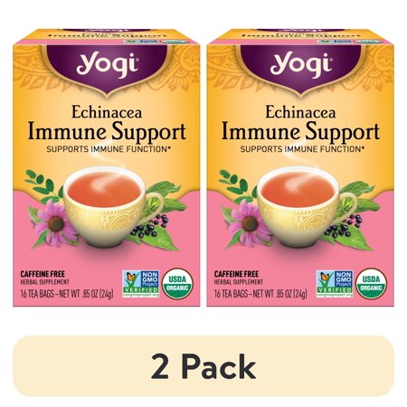 (2 pack) Yogi Tea Echinacea Immune Support, Organic Herbal Tea Bags, 16 Count