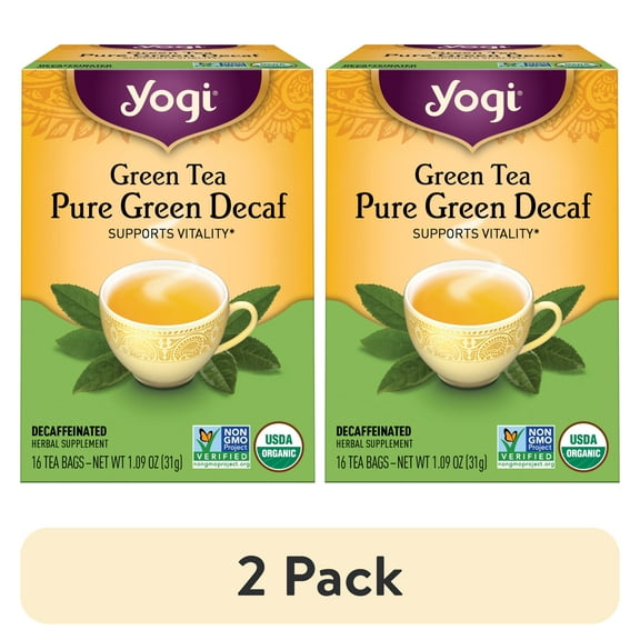 (2 pack) Yogi Green Tea Pure Green Decaf, Wellness Tea Bags, 16 Count