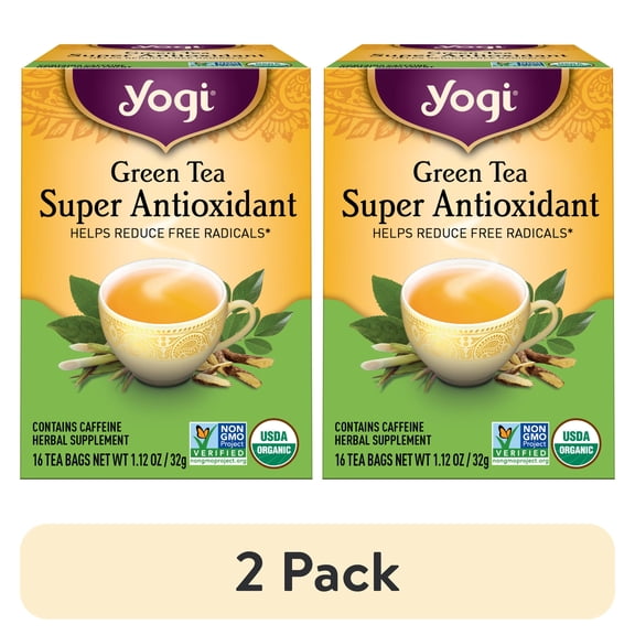 (2 pack) Yogi Green Tea Super Antioxidant, Organic Wellness Tea Bags, 16 Count