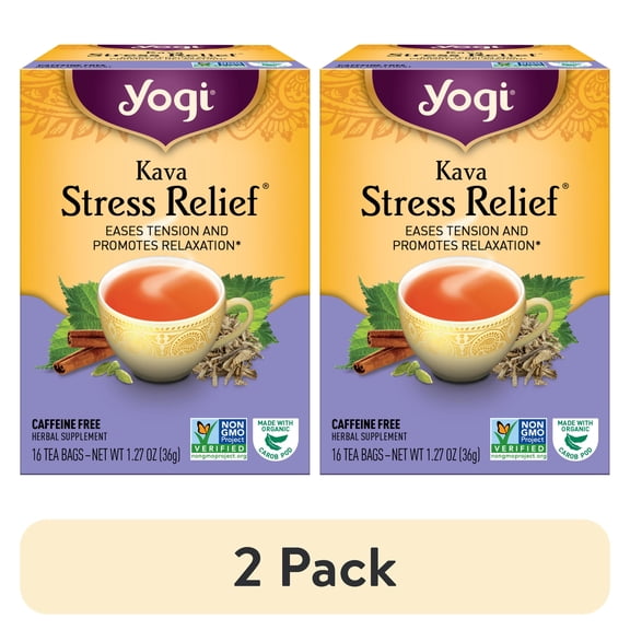 (2 pack) Yogi Kava Stress Relief, Organic Herbal Wellness Tea Bags, 16 Count