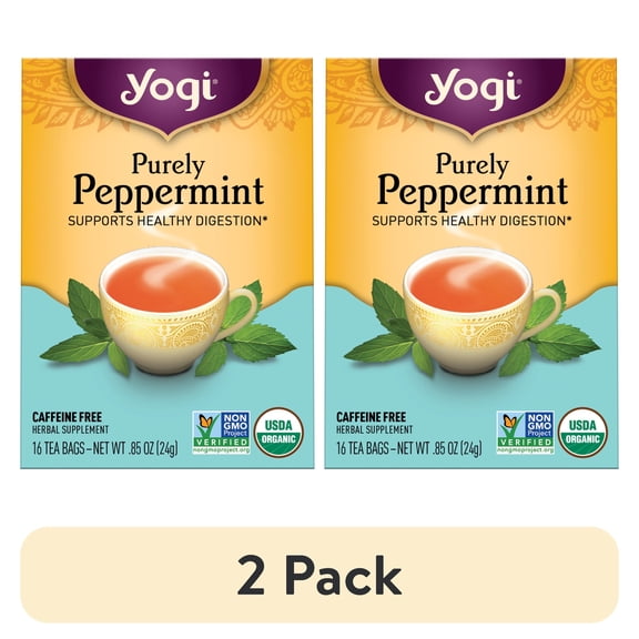 (2 pack) Yogi Purely Peppermint, Organic Herbal Mint Tea Bags, 16 Count