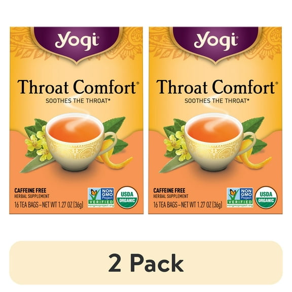 (2 pack) Yogi Tea Throat Comfort, Caffeine-Free Organic Herbal Tea Bags, 16 Count