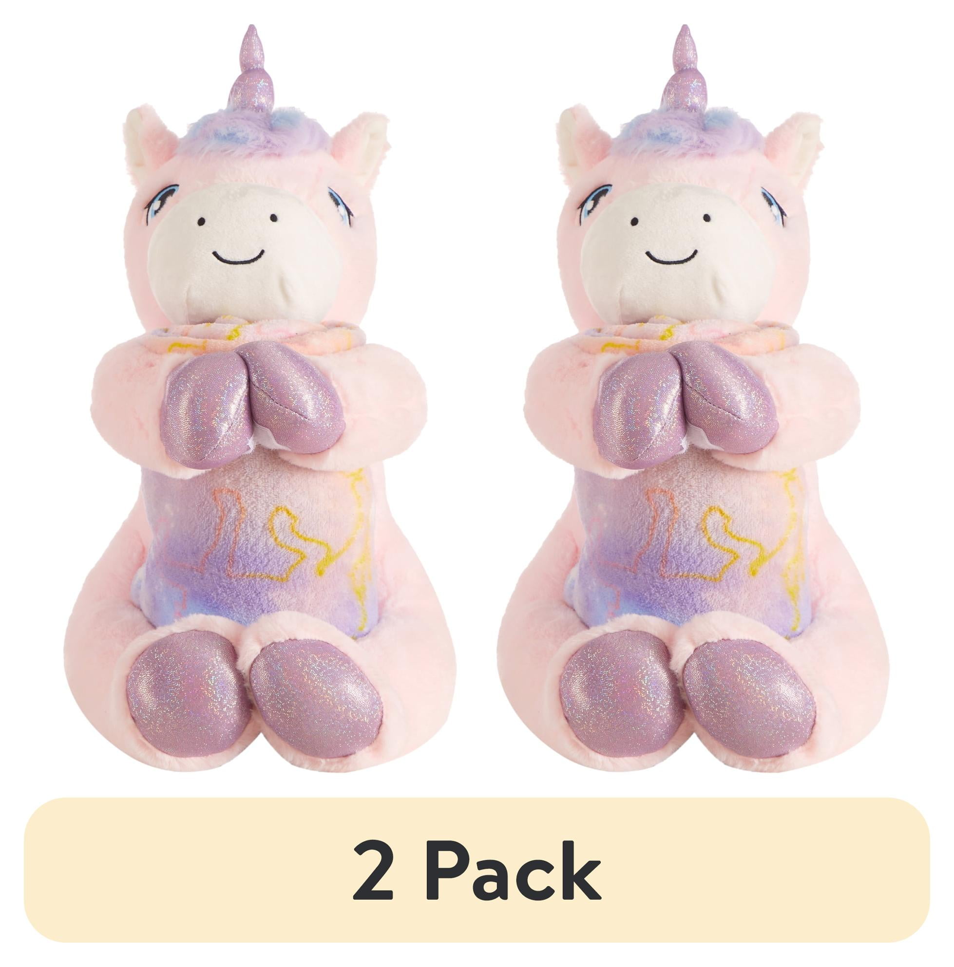 (2 pack) Your Zone 16 " Huggable Unicorn Pillow & 50" x 60" Throw Set, Pink