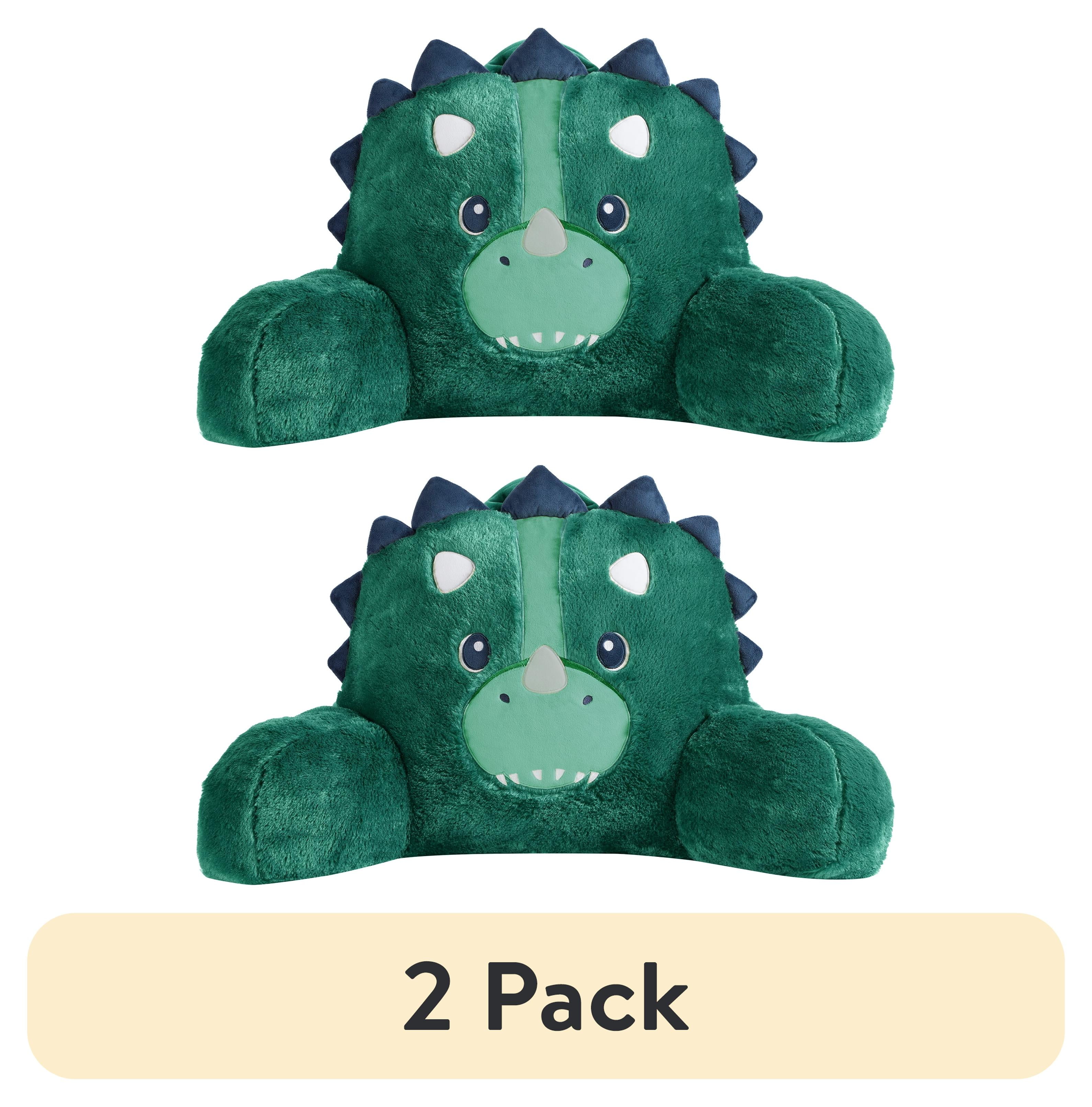 (2 pack) Your Zone 21.25" x 21" Green Dino Faux Fur Backrest Lounger Pillow