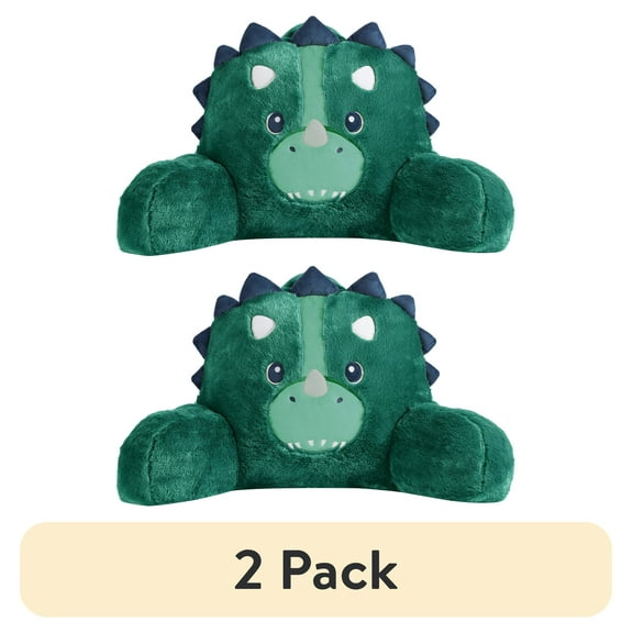 (2 pack) Your Zone 21.25" x 21" Green Dino Faux Fur Backrest Lounger Pillow