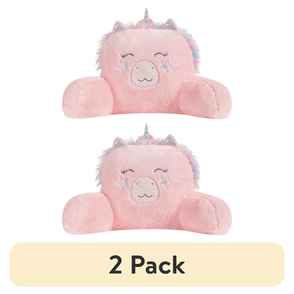 (2 pack) Your Zone 21.25" x 21" Pink Unicorn Faux Fur Backrest Lounger Pillow