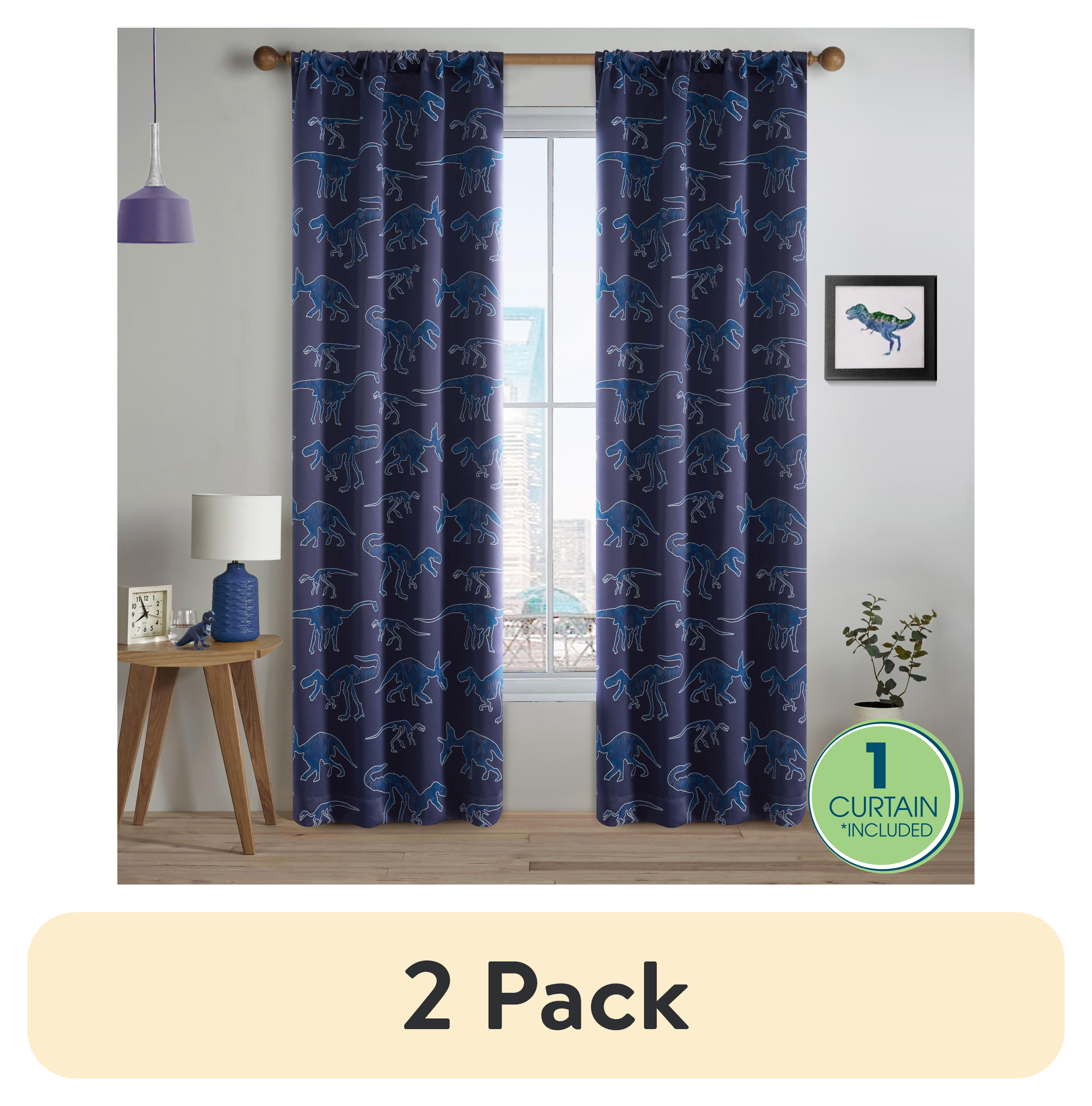 (2 pack) Your Zone Blackout Curtain Panel with Glow in the Dark Print, 1 Panel, Dinosaur Blue, 37 in W x 95 in L