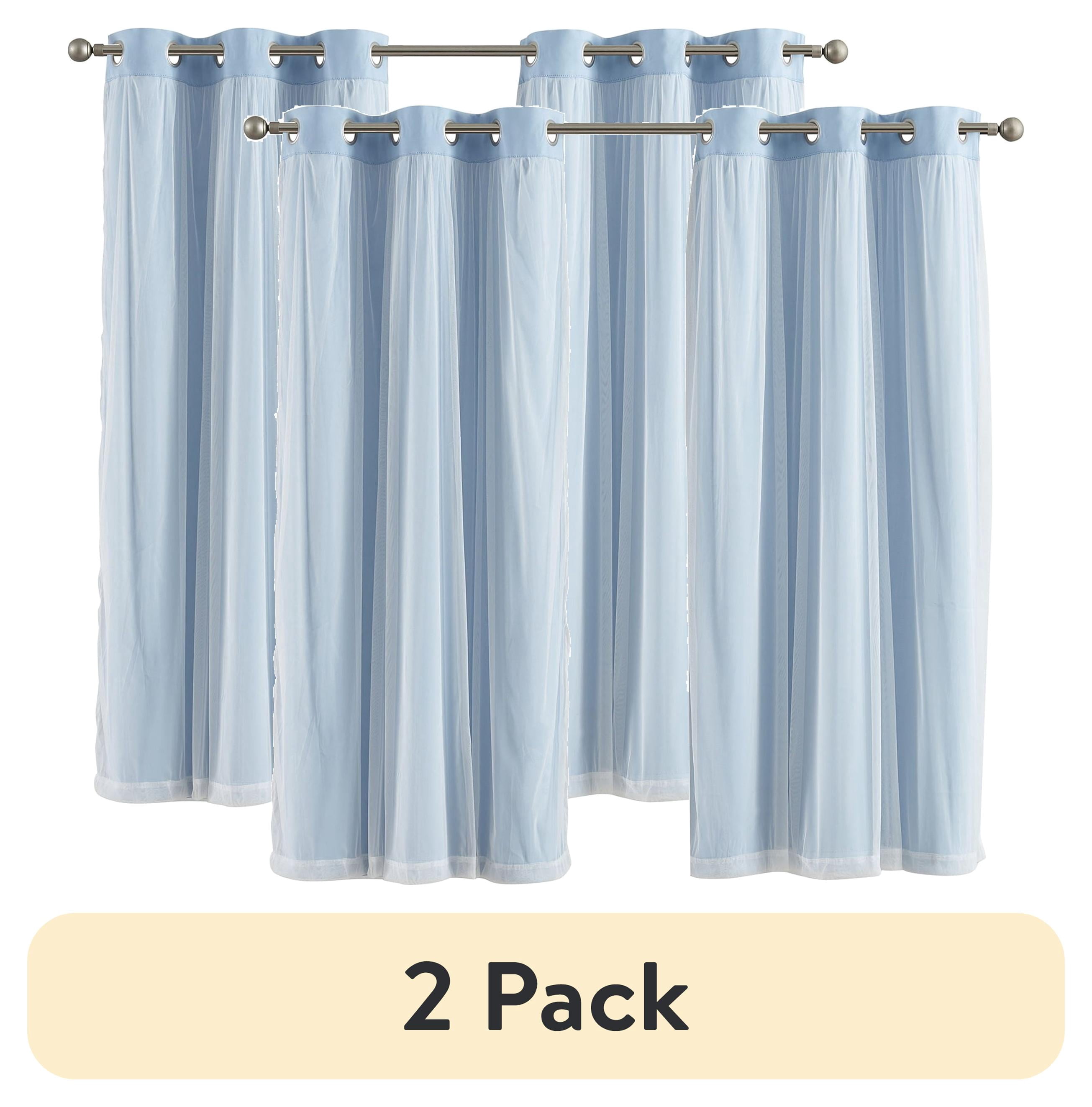 (2 pack) Your Zone Blue Blackout with Sheer Overlay Grommet Curtain Panel, 37" x 63"