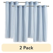 (2 pack) Your Zone Blue Blackout with Sheer Overlay Grommet Curtain Panel, 37" x 63"