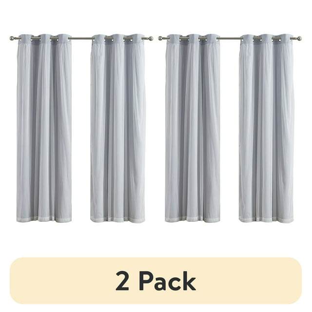 (2 pack) Your Zone Blackout Curtain Panel with Sheer Overlay, 1 Panel, Grey, 37" W x 84" L