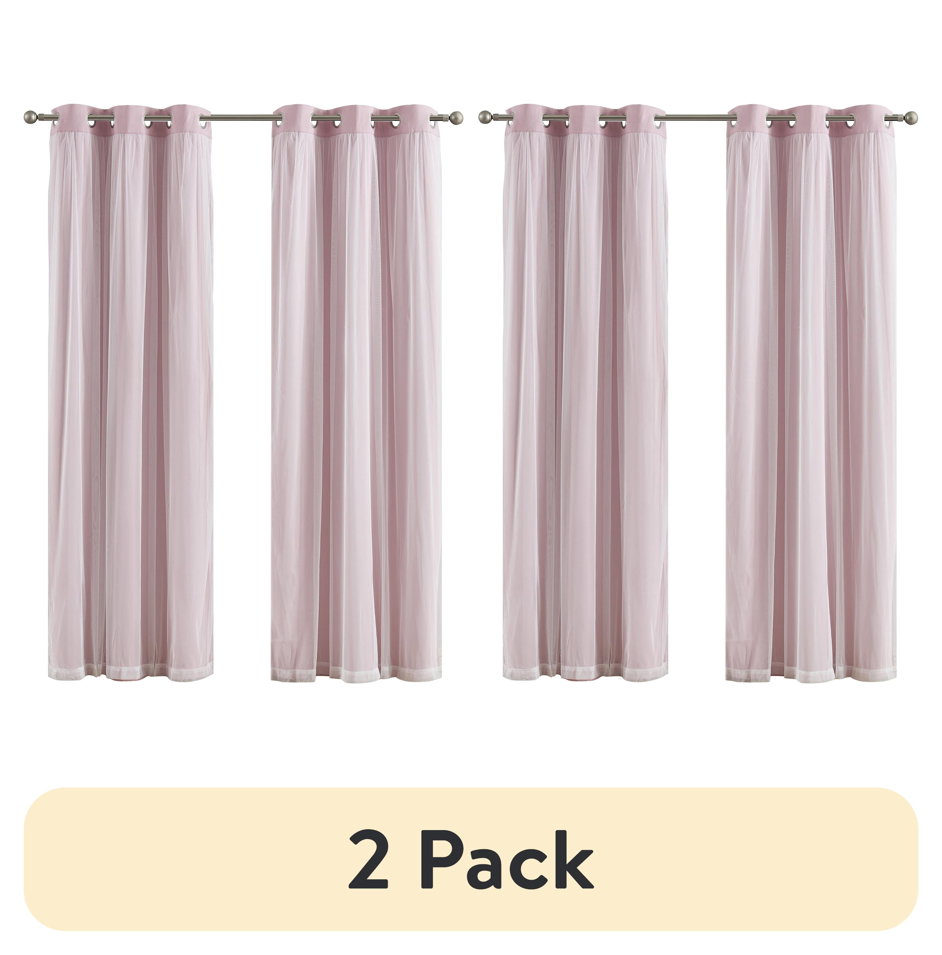 (2 pack) Your Zone Pink Blackout with Sheer Overlay Grommet Curtain Panel, 37 in x 84 in