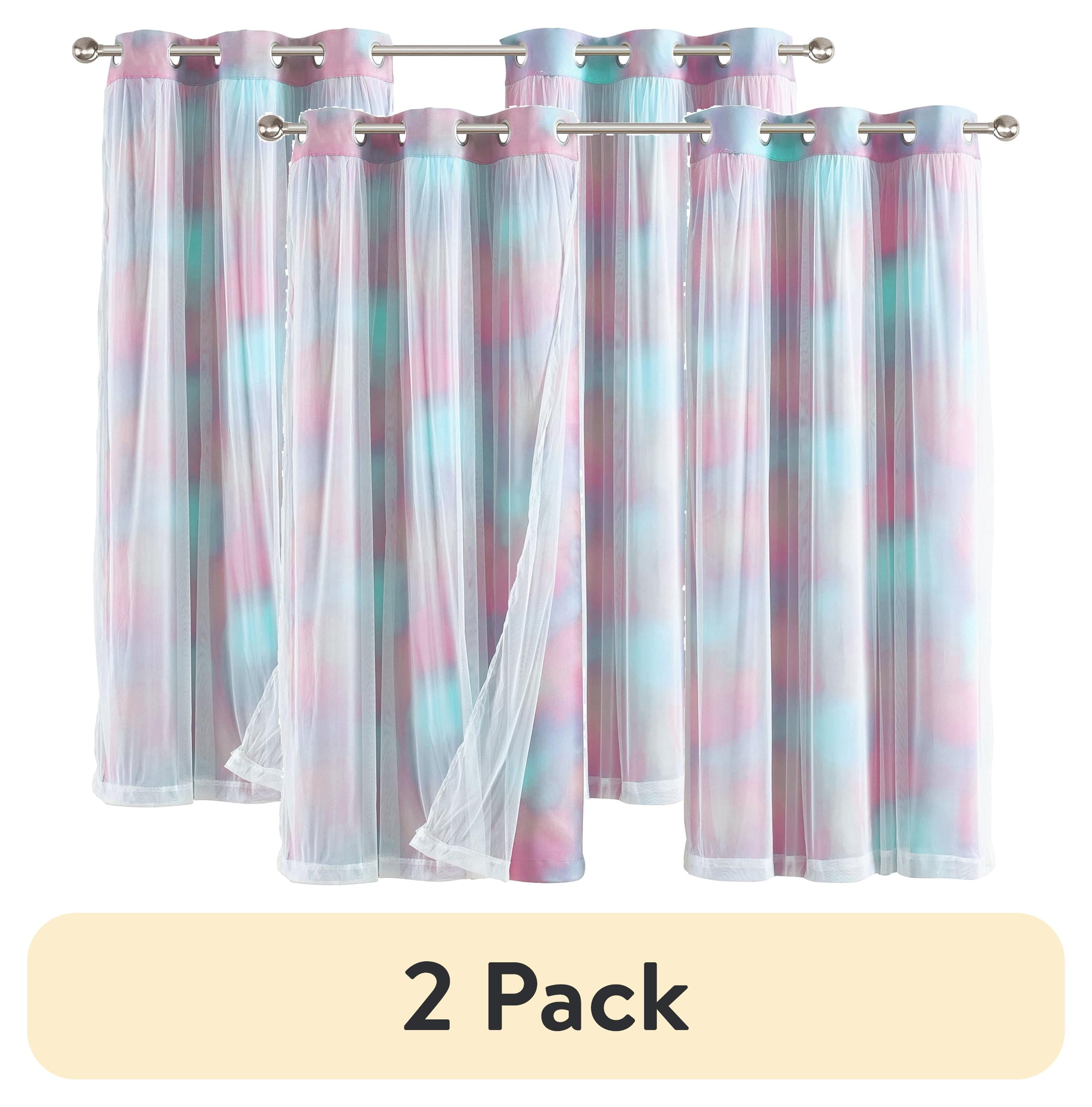 (2 pack) Your Zone Multi Tie-Dyed Blackout with Sheer Overlay Grommet Curtain Panel, 37" x 63"