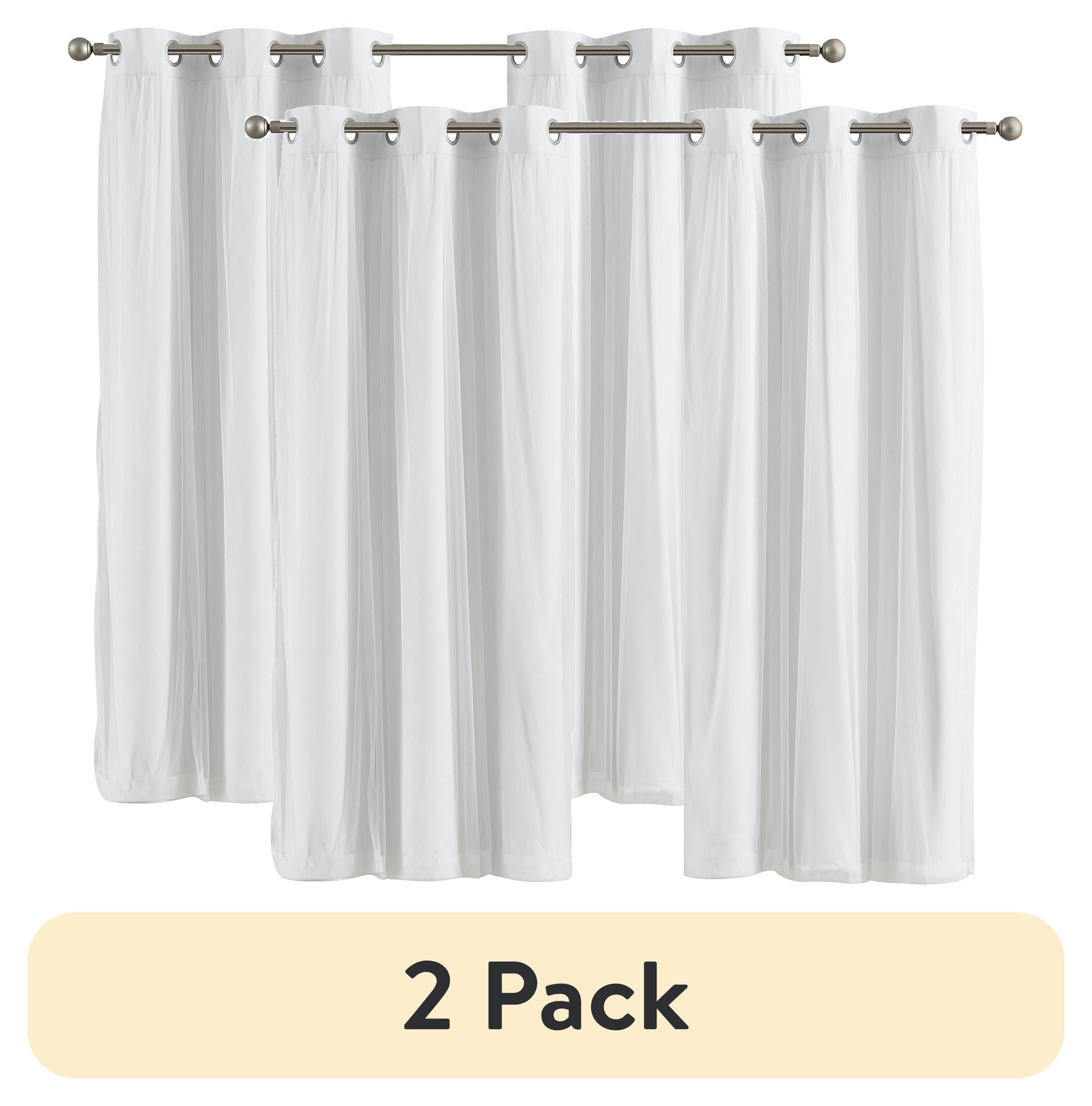 (2 pack) Your Zone Blackout Curtain Panel with Sheer Overlay, 1 Panel, White, 37" W x 63" L