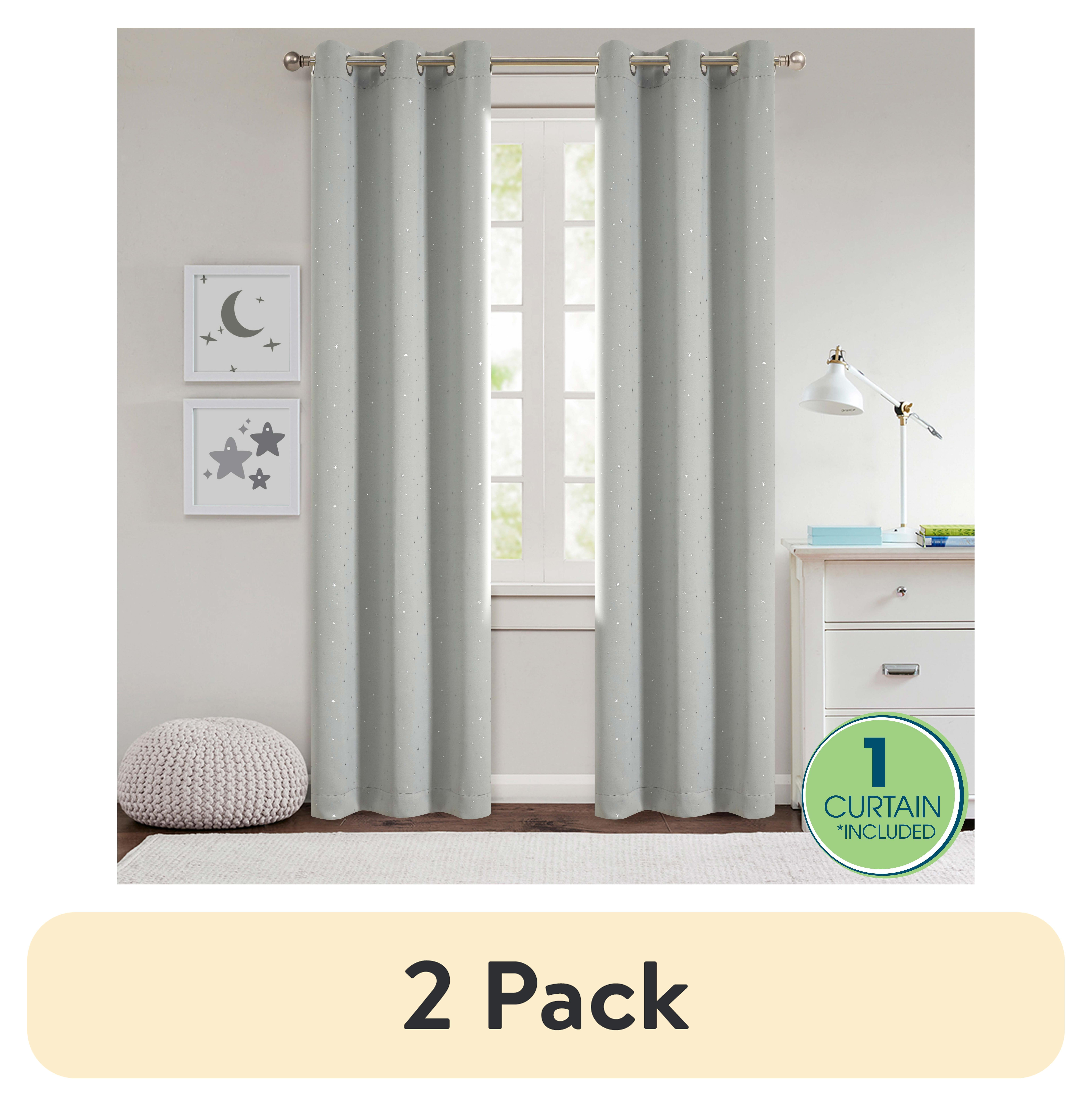 (2 pack) Your Zone Blackout Grommet Curtain Panel, 1 Panel, Grey/Metallic Star, 37 in W x 54 in L