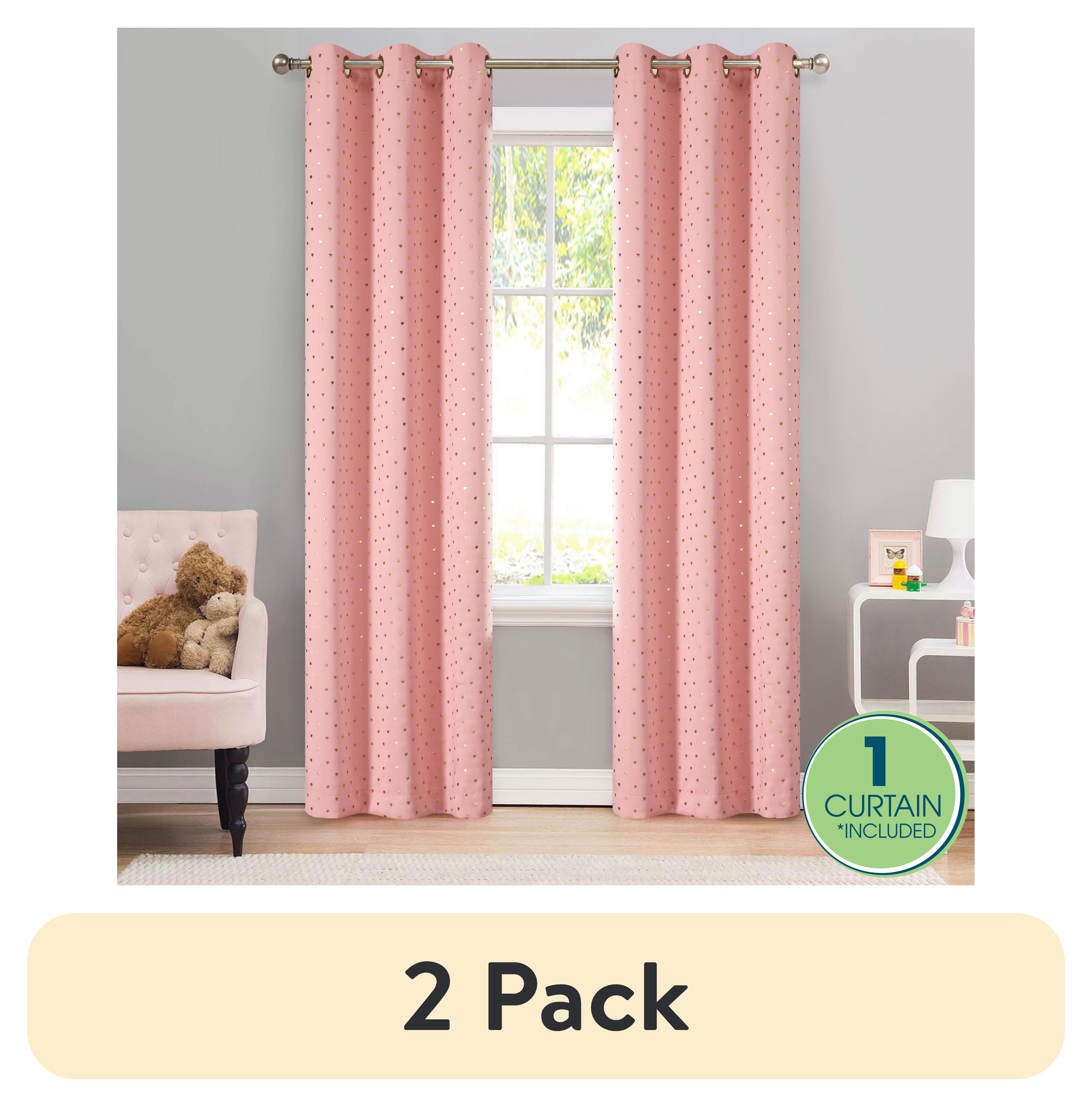 (2 pack) Your Zone Blackout Grommet Curtain Panel, 1 Panel, Pink/Metallic Heart 37" W x 84" L
