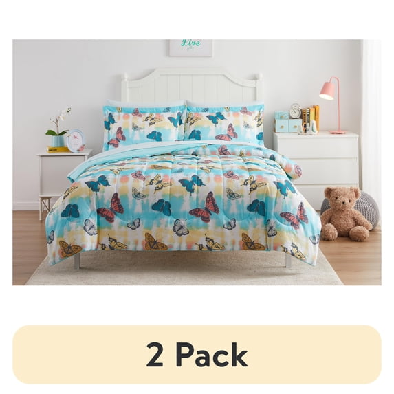 (2 pack) Your Zone Butterfly Bed-in-a-Bag Coordinating Bedding Set, Full