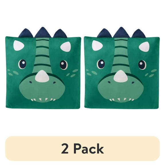 (2 pack) Your Zone Dino Snuggly Decorative Pillow, 18" x 18", Multicolor