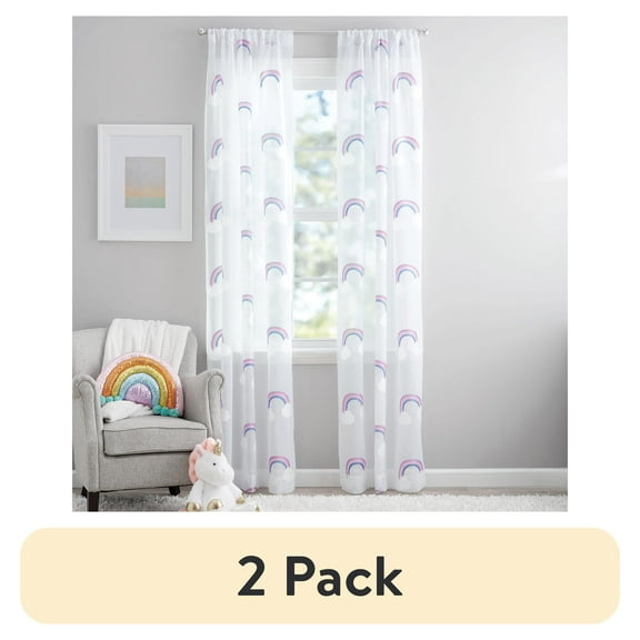 (2 pack) Your Zone Embroidered Rainbow Rod Pocket Sheer Curtain Panel, 38" x 84"