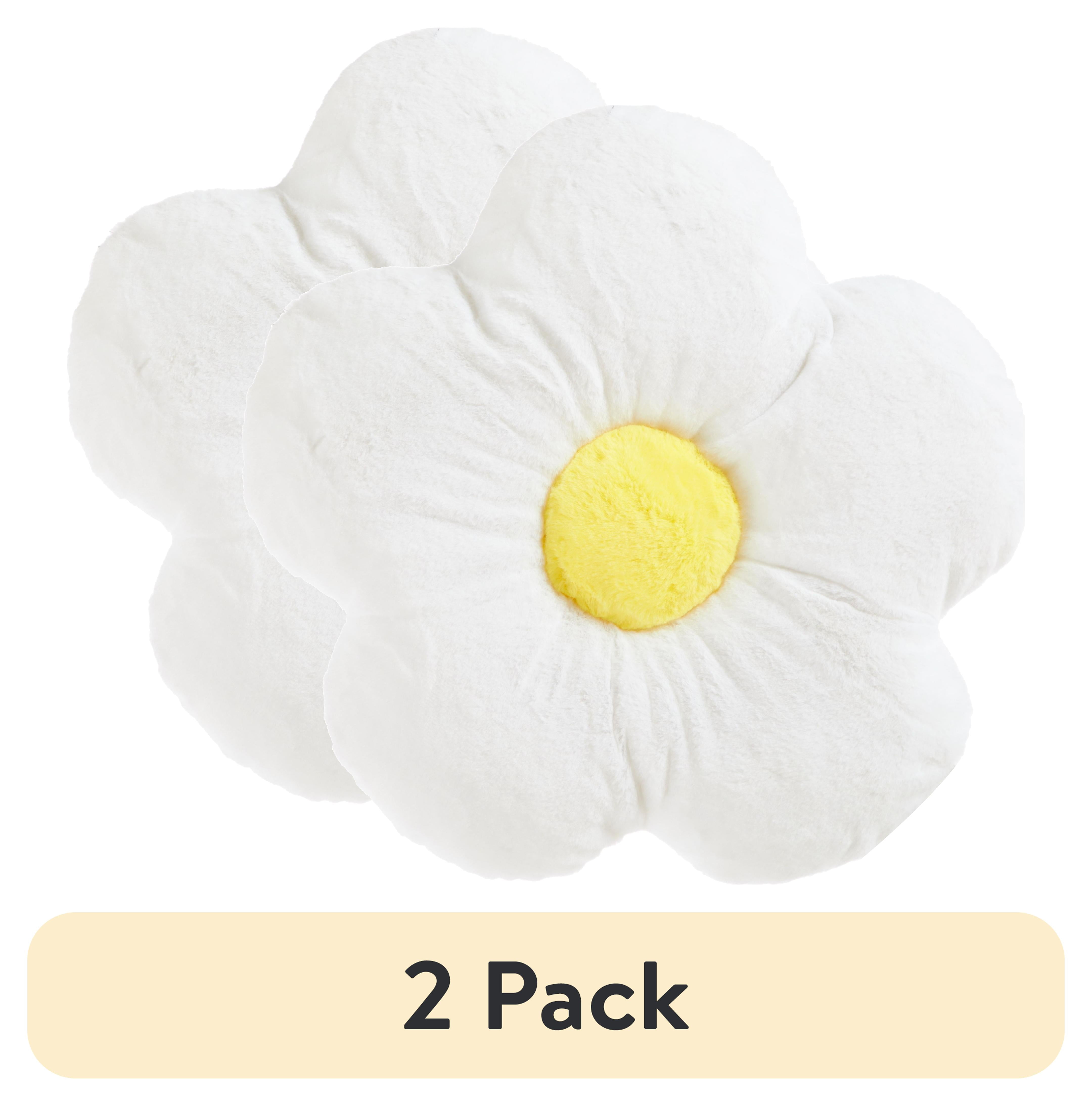 (2 pack) Your Zone Faux Fur Flower Decorative Pillow for Kids, White Daisy, Spot Clean, 16 in