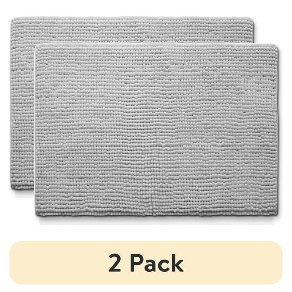 (2 pack) Your Zone Kids Gray Memory Foam Noodle Single Bath Rug with Nonslip Backside, 17" x 24"