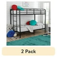 thumbnail interactive-video image 1 of (2 pack) Your Zone Kids Metal Twin over Twin Quad Bunk Bed with Ladder and Guardrails, Black, 1 of 11