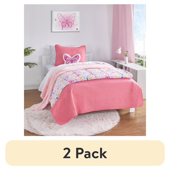 (2 pack) Your Zone Kids Reversible Microfiber Quilt Set, Daisy, Twin, 2 Piece