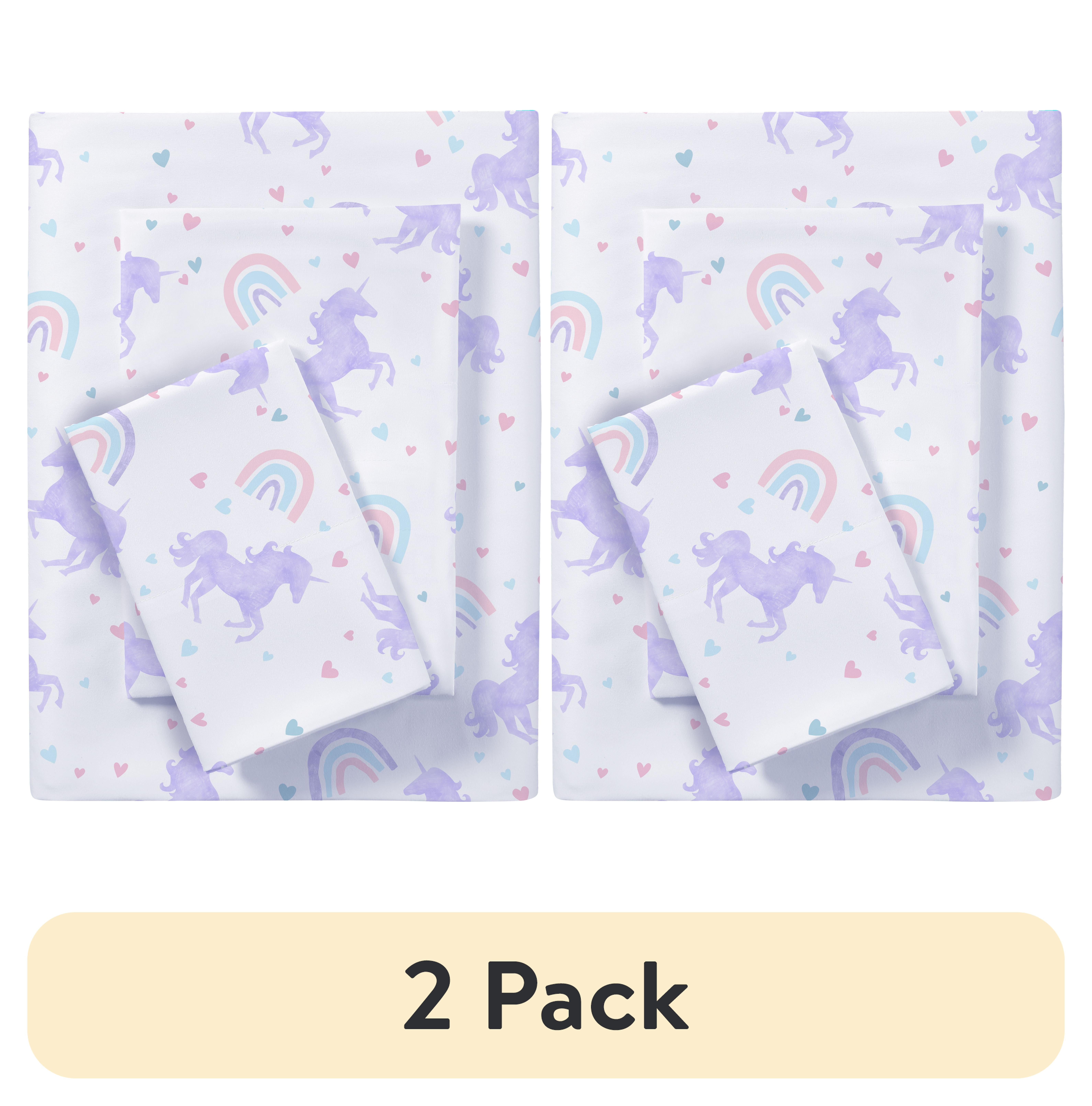 Twin White and Purple Unicorn Microfiber Sheet Set