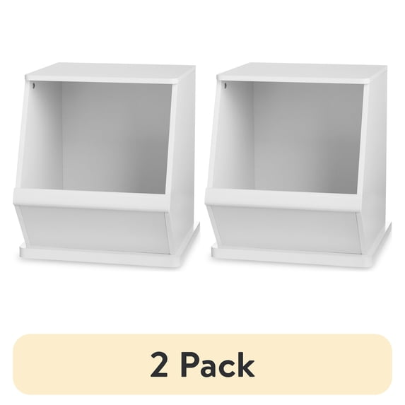 (2 pack) Your Zone White Toy Box Stackable Storage Bin, White
