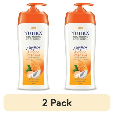 (2 pack) Yuthika Daily Moisturizing Body Lotion, Long Lasting, Non-Greasy, Fast Fast-Absorbing Lotion, Almond, 17.64 Oz