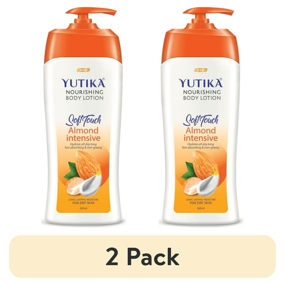 (2 pack) Yuthika Daily Moisturizing Body Lotion, Long Lasting, Non-Greasy, Fast Fast-Absorbing Lotion, Almond, 17.64 Oz