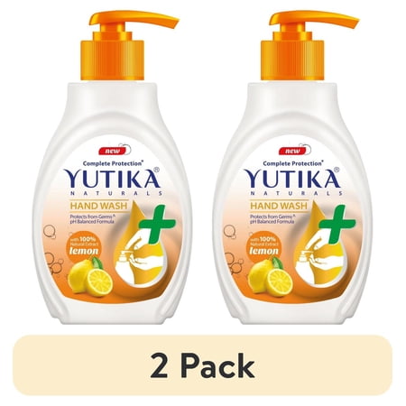(2 pack) Yuthika Naturals Complete Protection Hand Wash with 100% Natural Extracts for Hand Hygiene & Germ Protection with PH Balanced Formula Bottle pack 200ml Lemon