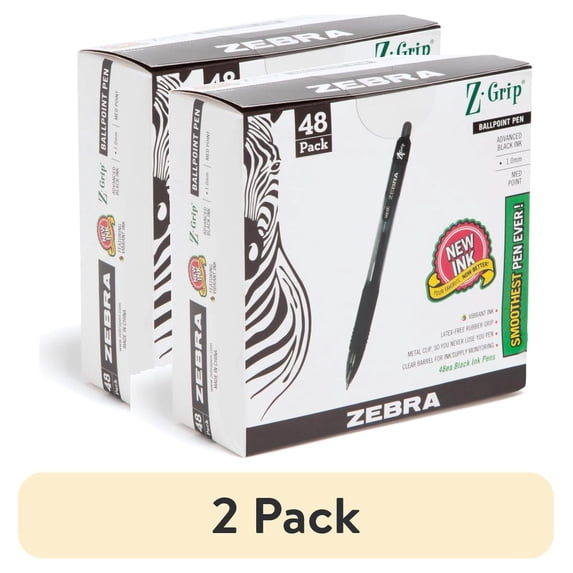 (2 pack) Z-Grip Retractable Ballpoint Pen, 1.0mm, Black Ink, 48-Pack