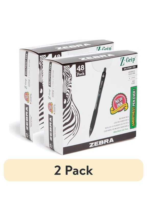 (2 pack) Z-Grip Retractable Ballpoint Pen, 1.0mm, Black Ink, 48-Pack