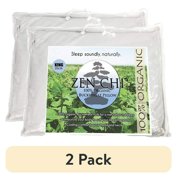 (2 pack) ZEN CHI Buckwheat Pillow- Organic King Size (20"X36") w Natural Cooling Technology- All Cotton Cover w Organic Buckwheat Hulls