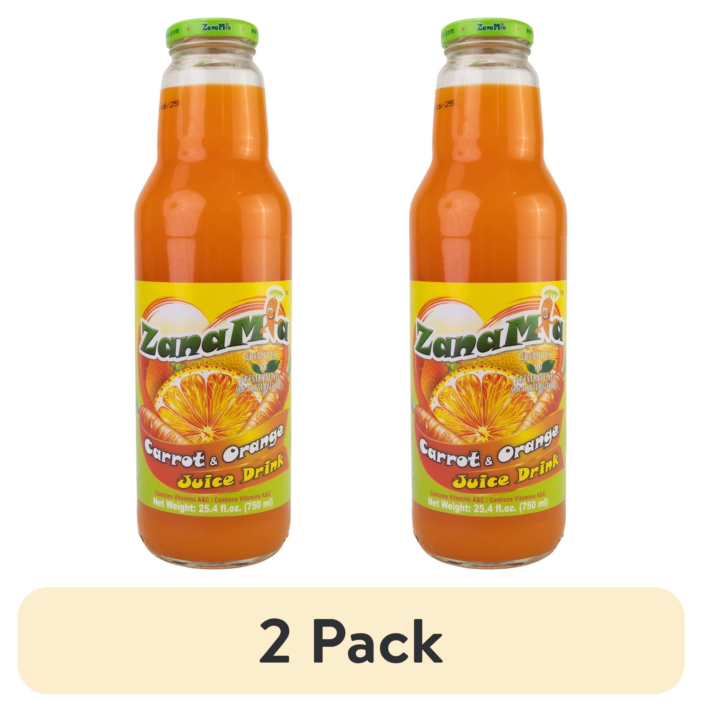 (2 pack) ZanaMia Carrot Orange Juice Drink, 25.4 fl oz Single Glass Bottle