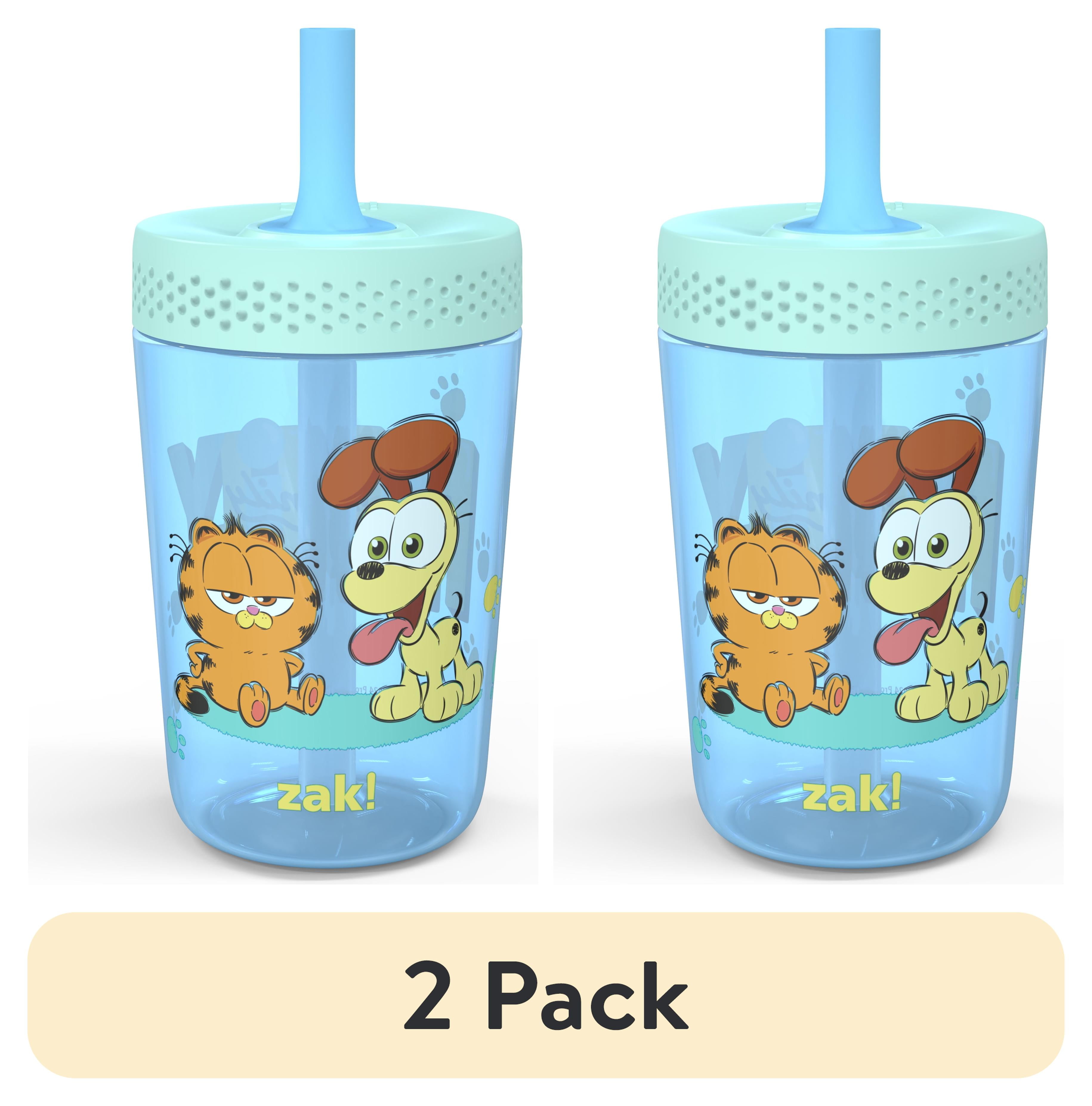 (2 pack) Zak Designs 15oz Garfield Kids Straw Tumbler, Durable Plastic Capri Tumbler with Silicone Straw Utilizing Leak-Proof Valve, Travel Straw Tumbler