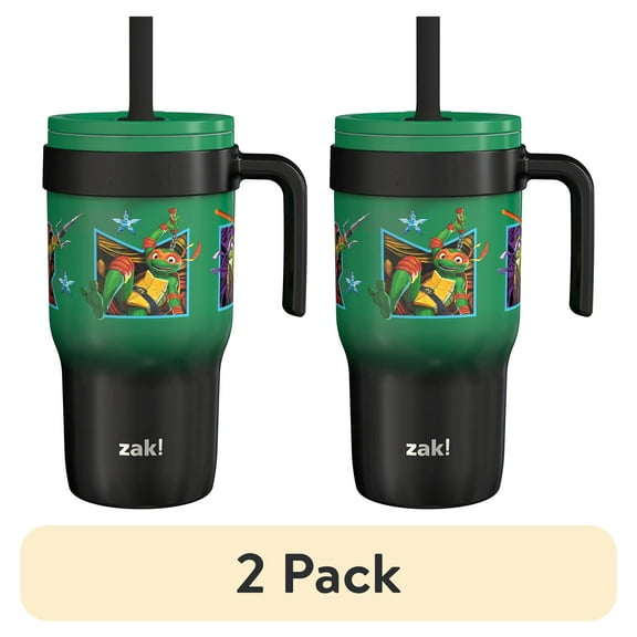 (2 pack) Zak Designs 18oz TMNT Kids Straw Handle Tumbler, Stainless Steel Vacuum Insulated Cruiser Tumbler with Silicone Straw Utilizing Leak-Proof Valve, Teenage Mutant Ninja Turtles
