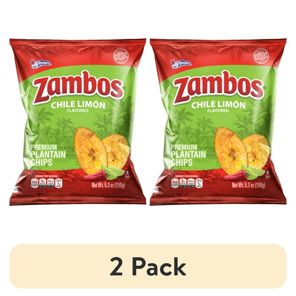 (2 pack) Zambos Premium Chile Limn Plantain Chips, 5.30 oz Bag