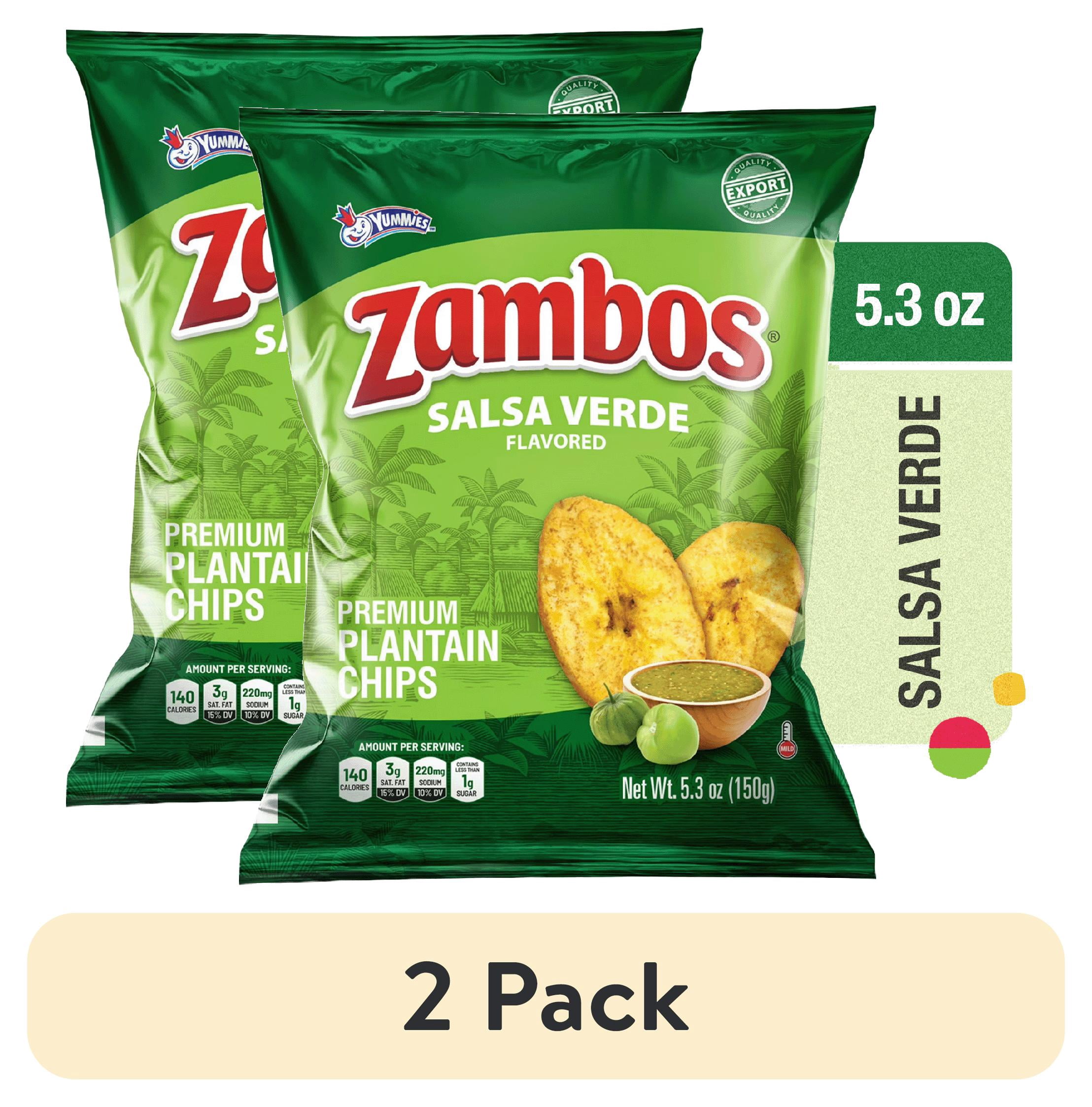 (2 pack) Zambos Premium Salsa Verde Plantain Chips, 5.30 oz Bag