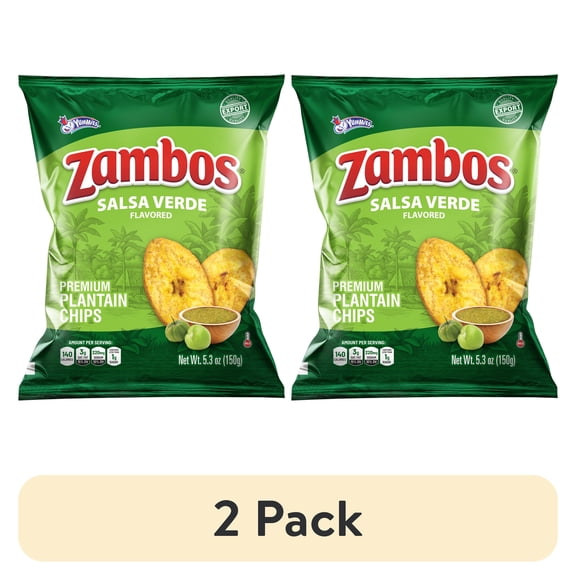 (2 pack) Zambos Premium Salsa Verde Plantain Chips, 5.30 oz Bag