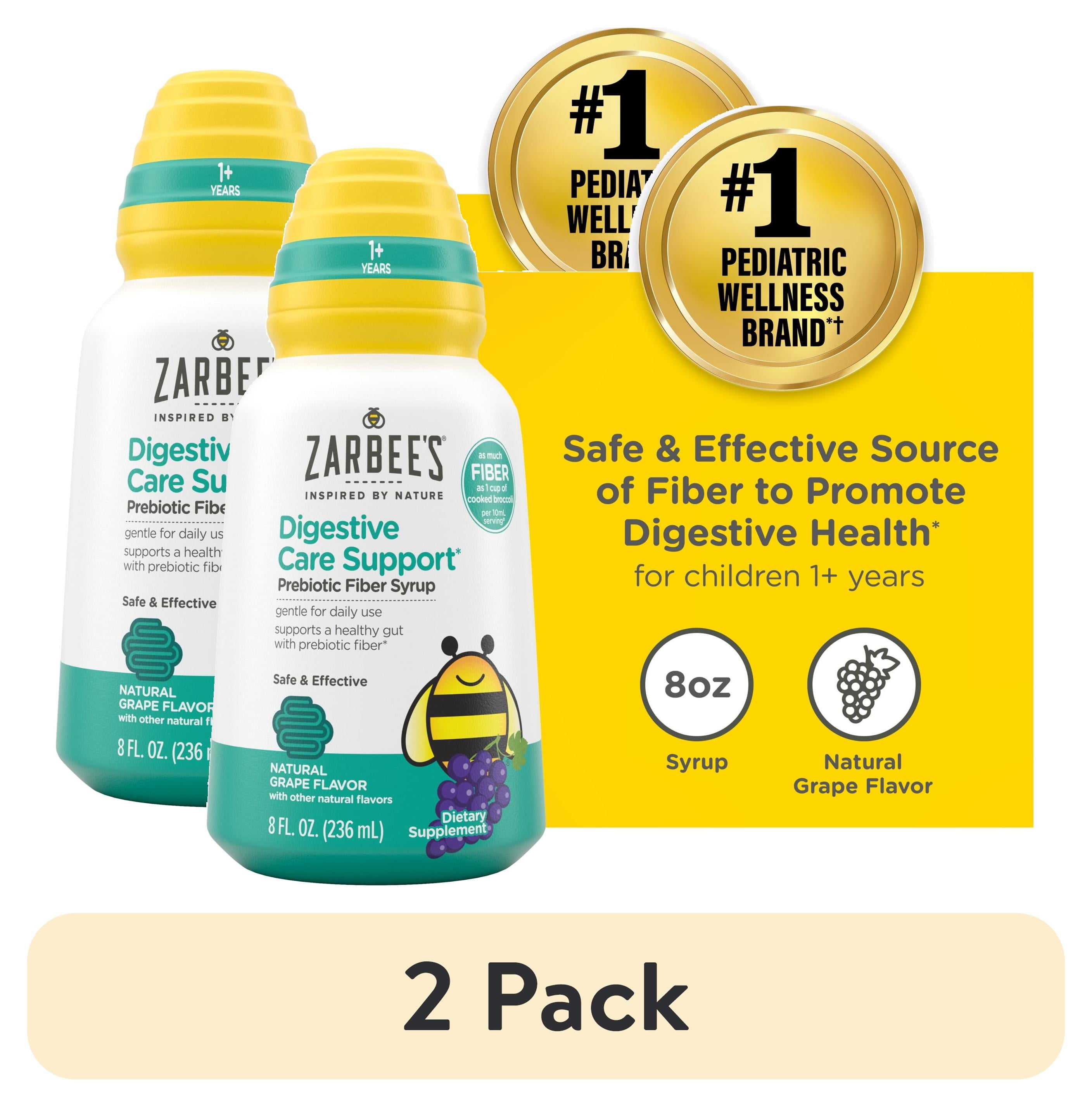 (2 pack) Zarbee's Children's Digestive Care Prebiotic Fiber Syrup, Natural Grape Flavor, 8 fl. oz.