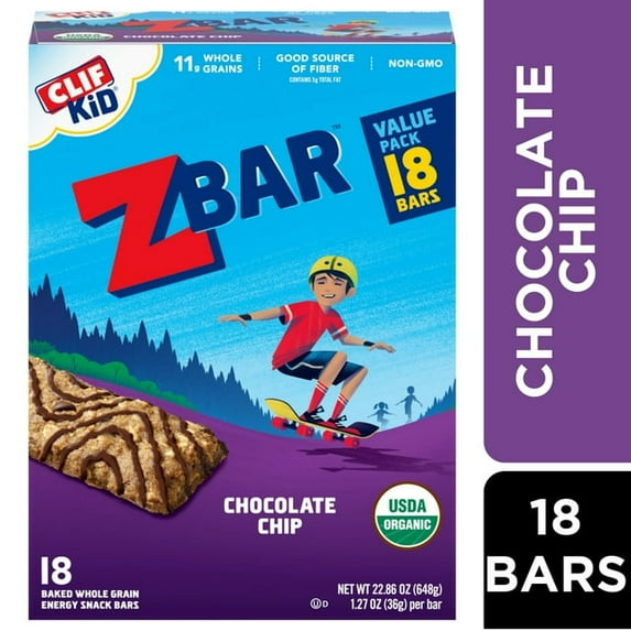 (2 pack) Zbar Chocolate Chip Flavor Soft Baked Snack Bars, Organic Granola Bars, 18ct