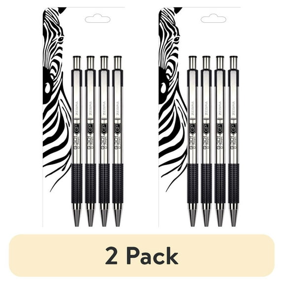 (2 pack) Zebra G-301 Stainless Steel Retractable Gel Pen, 0.7mm, Black Ink, 4-Pack